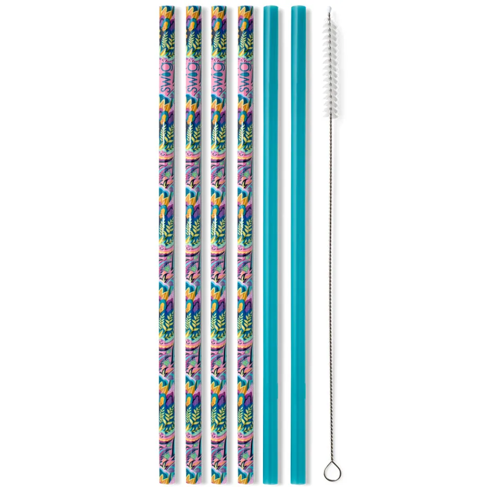 Swig Life Lids, Straws + More^Bazaar + Teal Reusable Straw Set -
