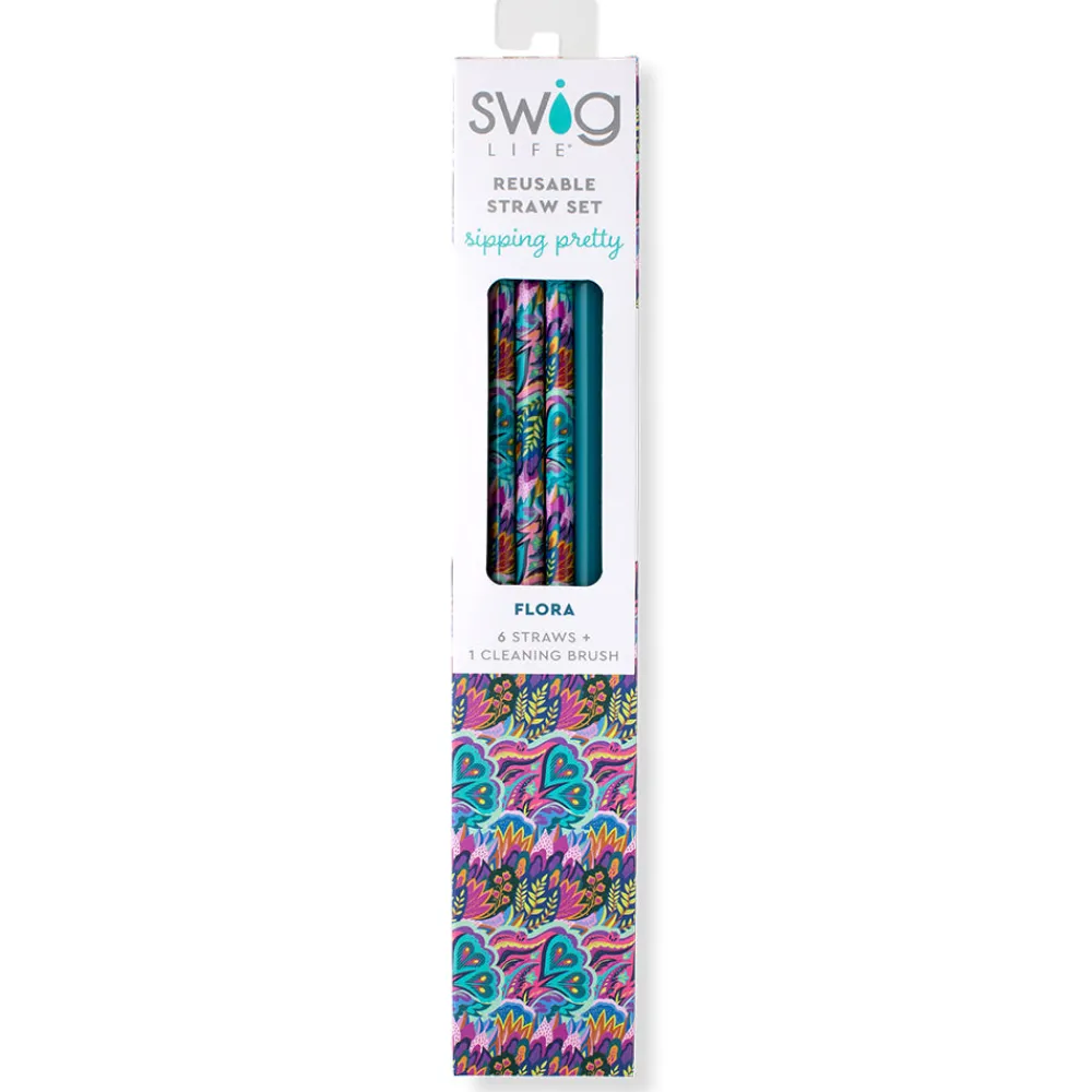 Swig Life Lids, Straws + More^Bazaar + Teal Reusable Straw Set -