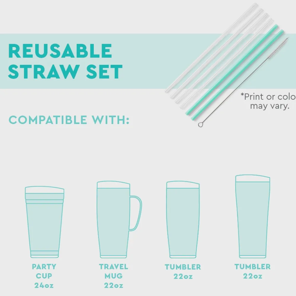Swig Life Lids, Straws + More^Bazaar + Teal Reusable Straw Set -