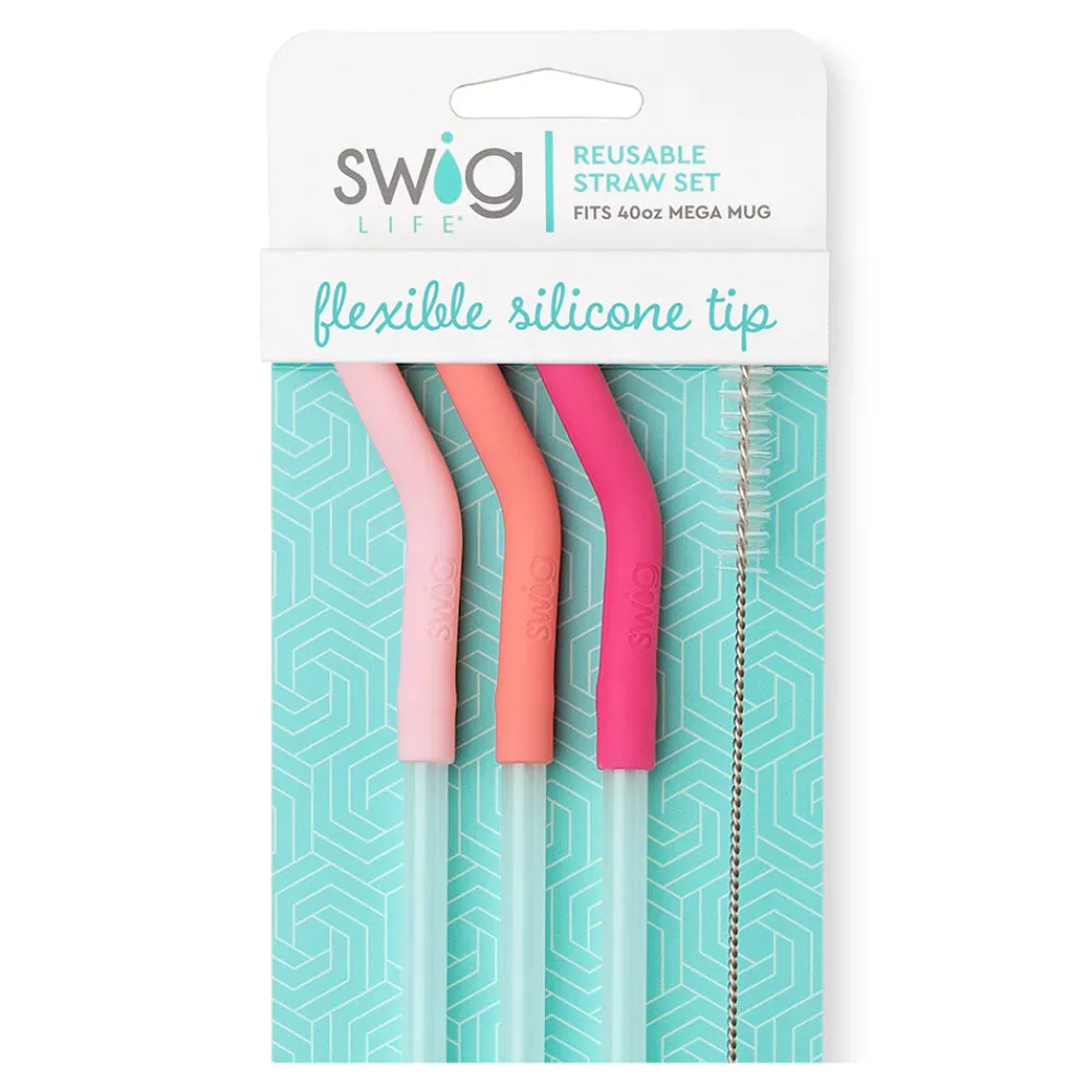 Swig Life Lids, Straws + More|Mega Mugs^Blush/Coral/Hot Pink Reusable Straw Set Mega Mugs