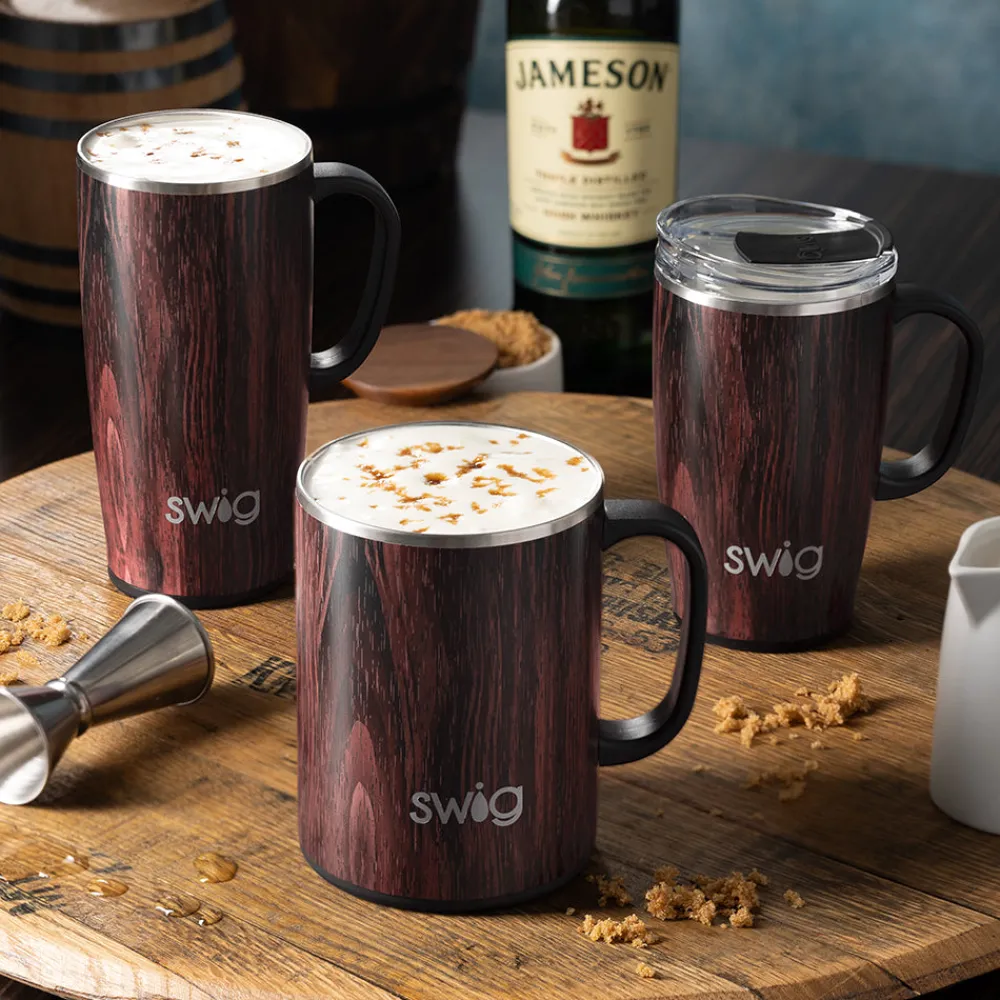 Swig Life Travel Mugs|Bourbon Barrel^Bourbon Barrel 24oz Large Camper Mug with handle -