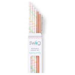 Swig Life Lids, Straws + More|Egg Hunt^Bunny Trail + Peach Glitter Reusable Straw Set