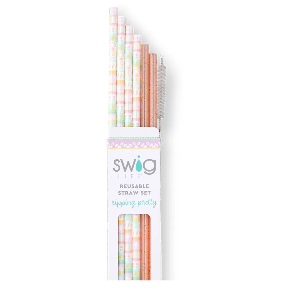 Swig Life Lids, Straws + More|Egg Hunt^Bunny Trail + Peach Glitter Reusable Straw Set