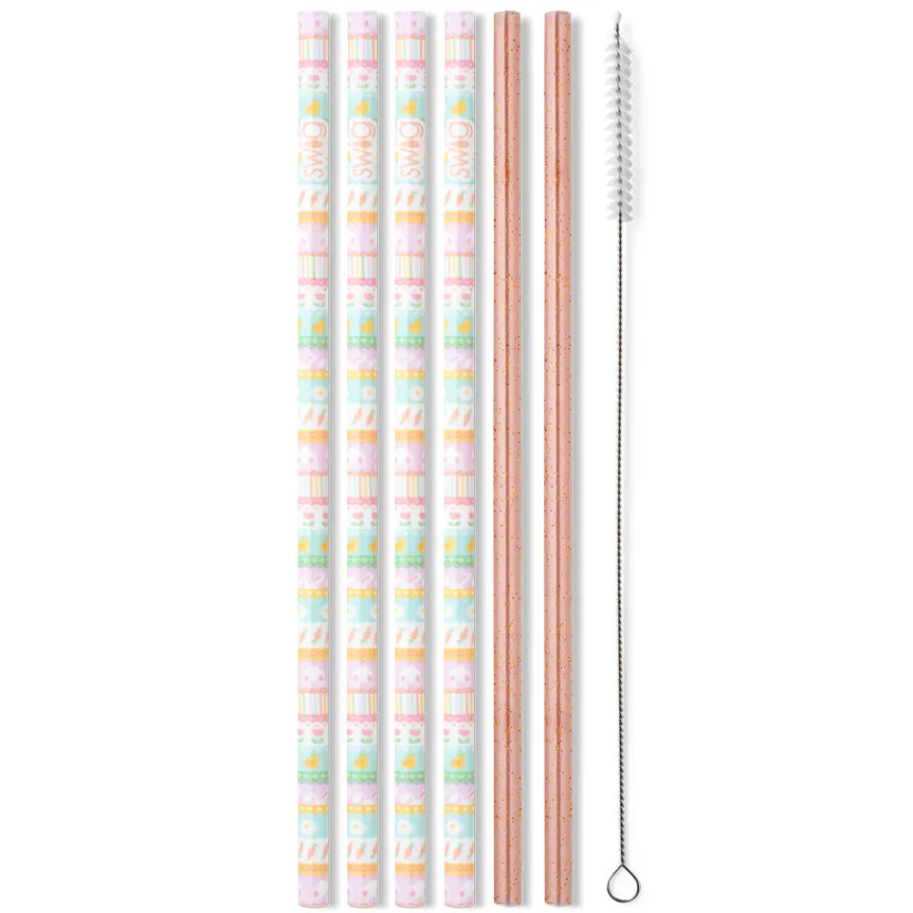 Swig Life Lids, Straws + More|Egg Hunt^Bunny Trail + Peach Glitter Reusable Straw Set