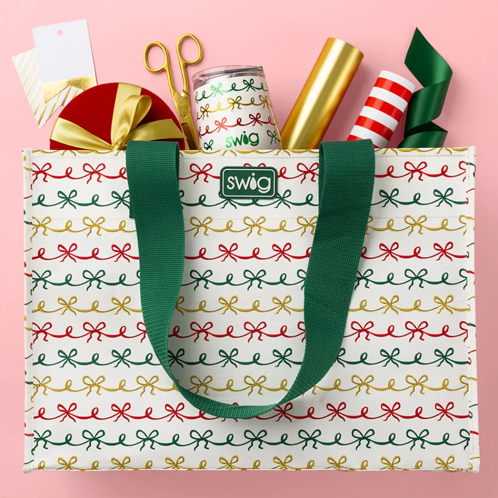 Swig Life Reusable Gift Bags|Christmas Bows^Christmas Bows Large Reusable Gift Bag