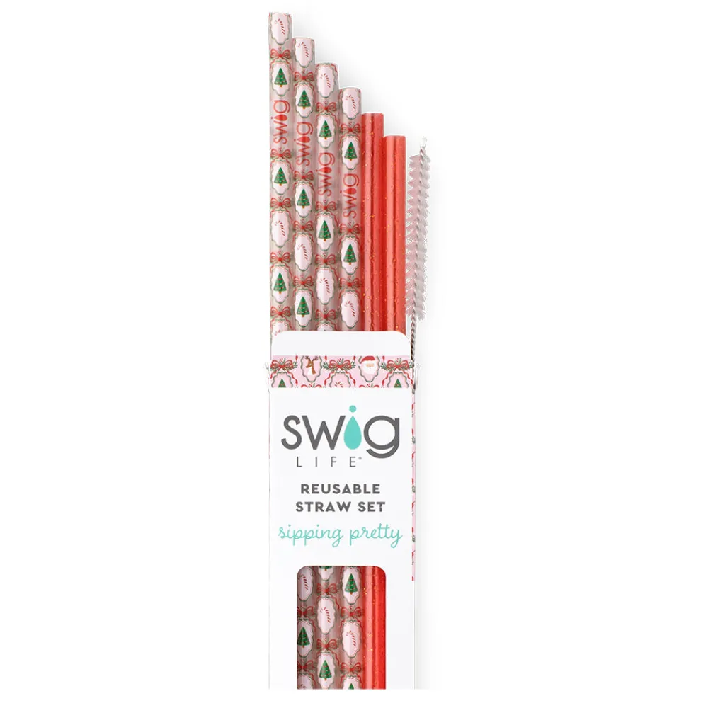 Swig Life Lids, Straws + More|Christmas Cameos^Christmas Cameos + Red Glitter Reusable Straw Set
