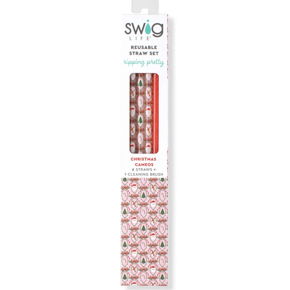 Swig Life Lids, Straws + More|Christmas Cameos^Christmas Cameos + Red Glitter Reusable Straw Set
