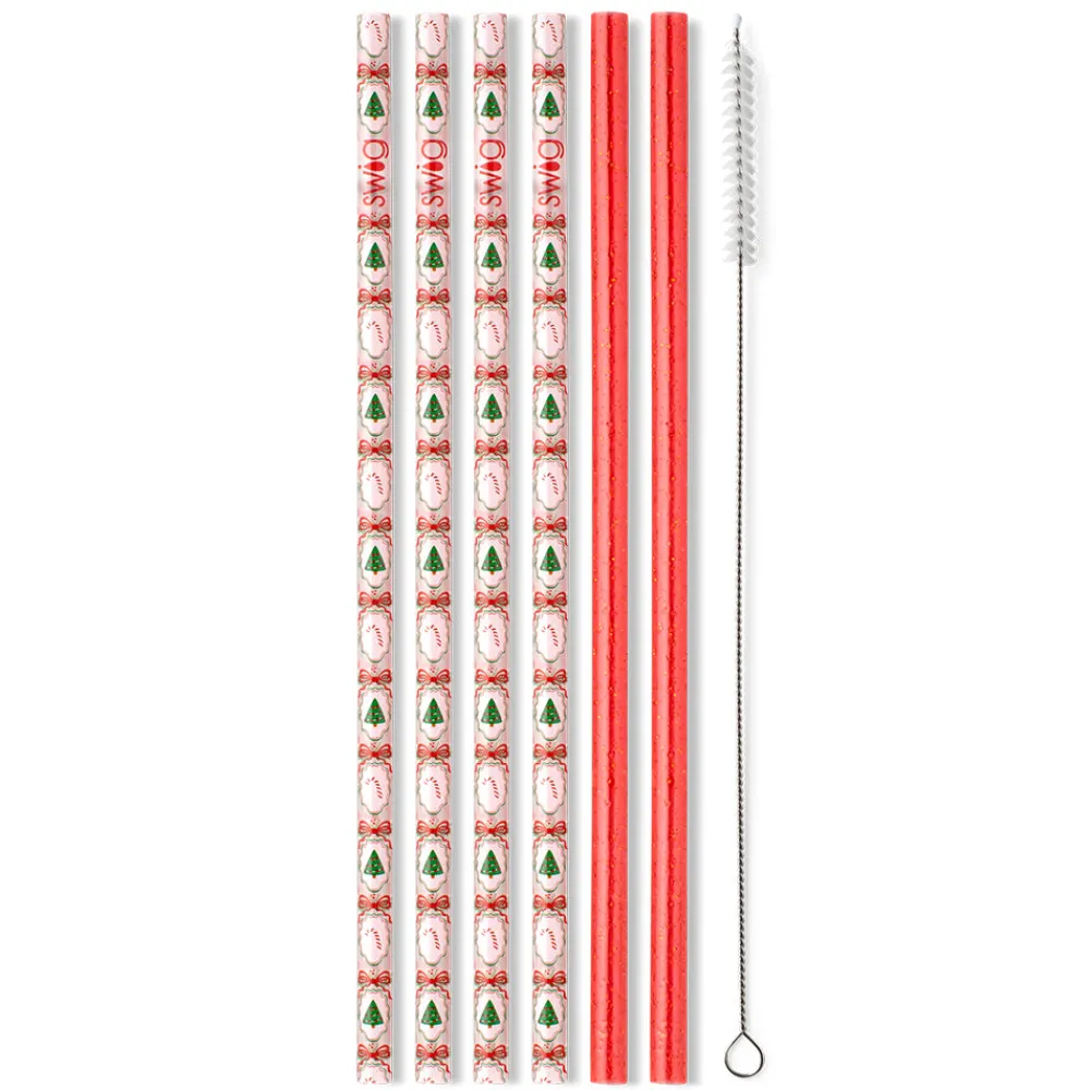 Swig Life Lids, Straws + More|Christmas Cameos^Christmas Cameos + Red Glitter Reusable Straw Set
