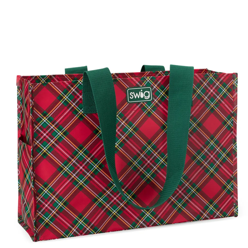 Swig Life Reusable Gift Bags|Christmas Plaid^Christmas Plaid Large Reusable Gift Bag