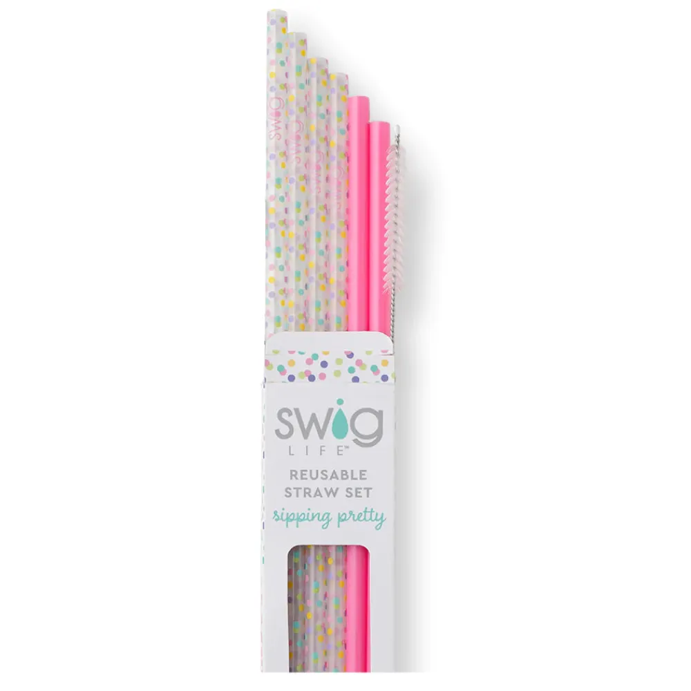 Swig Life Lids, Straws + More|Confetti^Confetti + Pink Reusable Plastic Straw Set -