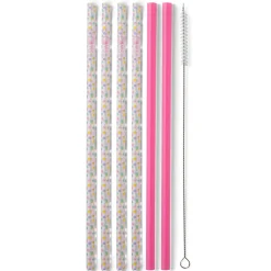 Swig Life Lids, Straws + More|Confetti^Confetti + Pink Reusable Plastic Straw Set -