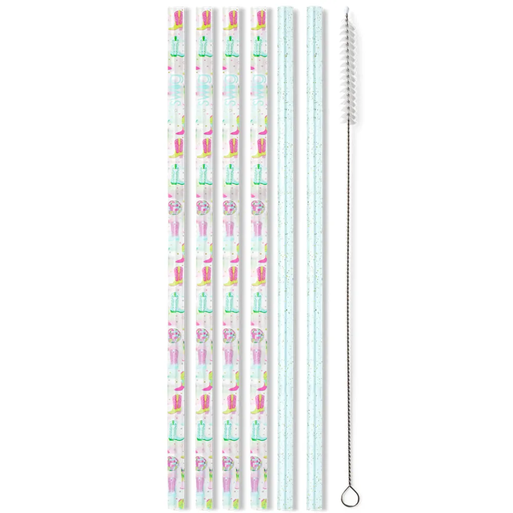 Swig Life Lids, Straws + More|Disco Cowgirl^Disco Cowgirl + Aqua Glitter Straw Set -