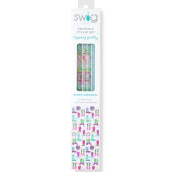 Swig Life Lids, Straws + More|Disco Cowgirl^Disco Cowgirl + Aqua Glitter Straw Set -