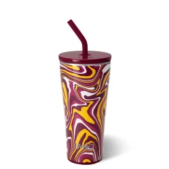 Swig Life Tumblers New Sizes!^Fanzone Maroon + Yellow 32oz Straw Tumbler Cup -