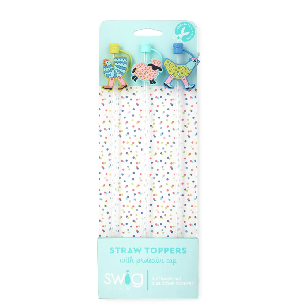 Swig Life Lids, Straws + More|Counting Sheep^Funky Chicken Straw Topper Set
