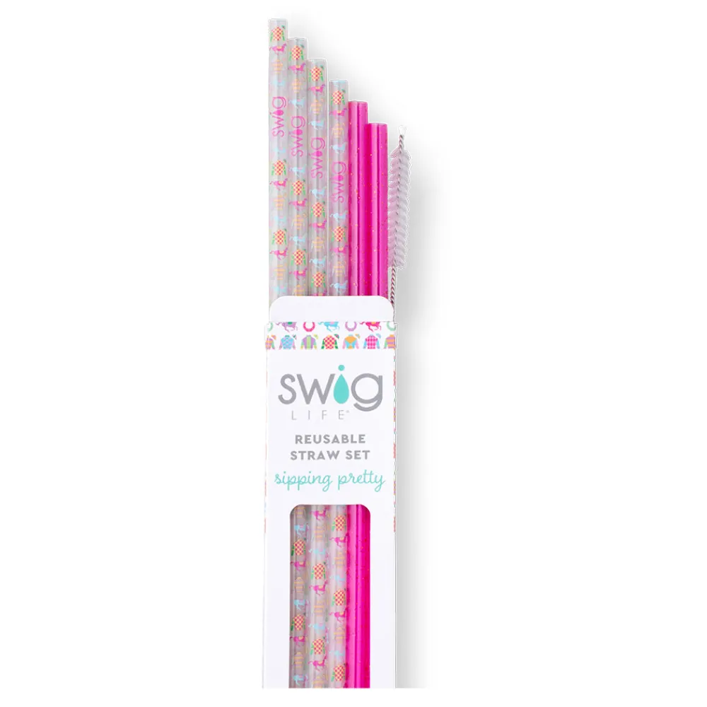 Swig Life Lids, Straws + More|Go Baby Go^Go Baby Go + Pink Glitter Reusable Straw Set
