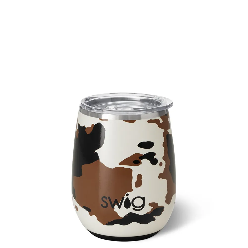 Swig Life Wine + Cocktails|Hayride^Hayride Cow Print 14oz Insulated Stemless Wine Cup -