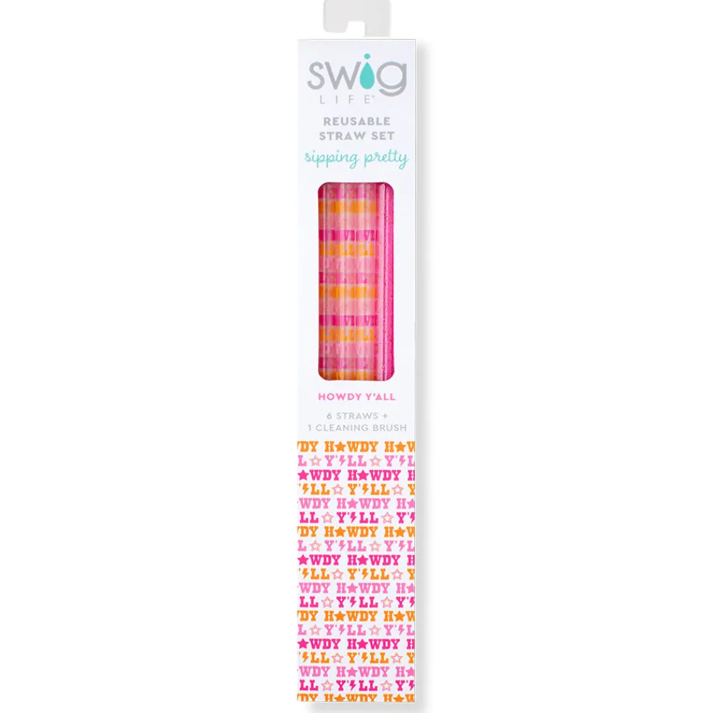 Swig Life Lids, Straws + More|Howdy Y'All^Howdy Y'all + Pink Glitter Reusable Straw Set