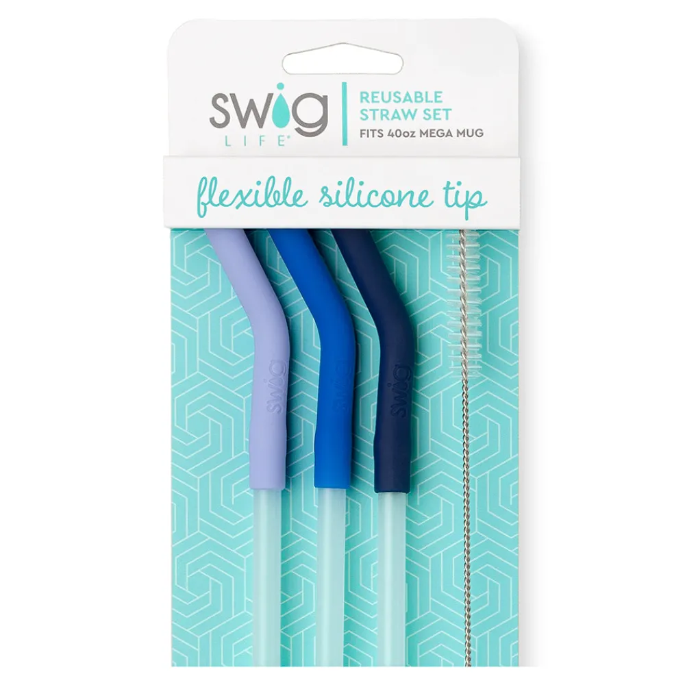 Swig Life Lids, Straws + More|Mega Mugs^Hydrangea/Royal/Navy Reusable Straw Set Mega Mugs