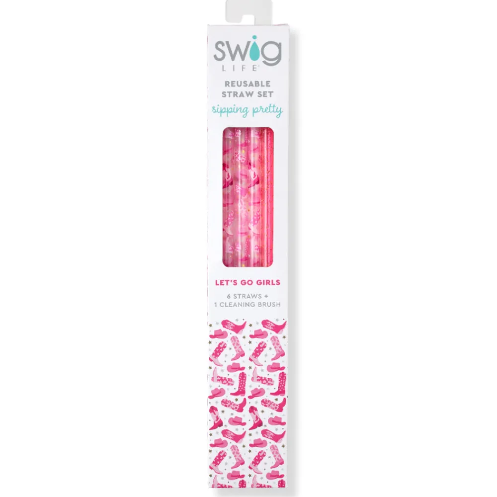 Swig Life Lids, Straws + More|Let's Go Girls^Let's Go Girls + Pink Glitter Reusable Straw Set