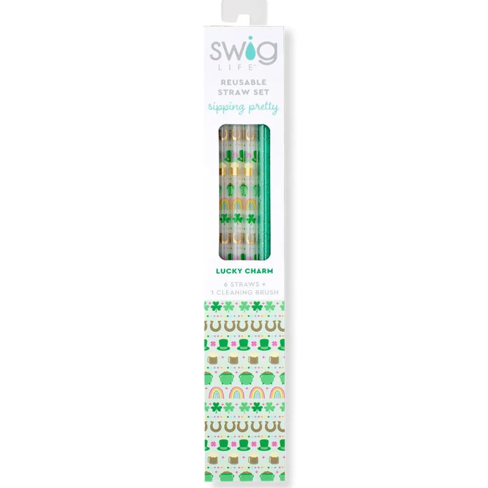 Swig Life Lids, Straws + More|Lucky Charm^Lucky Charm + Green Glitter Reusable Straw Set