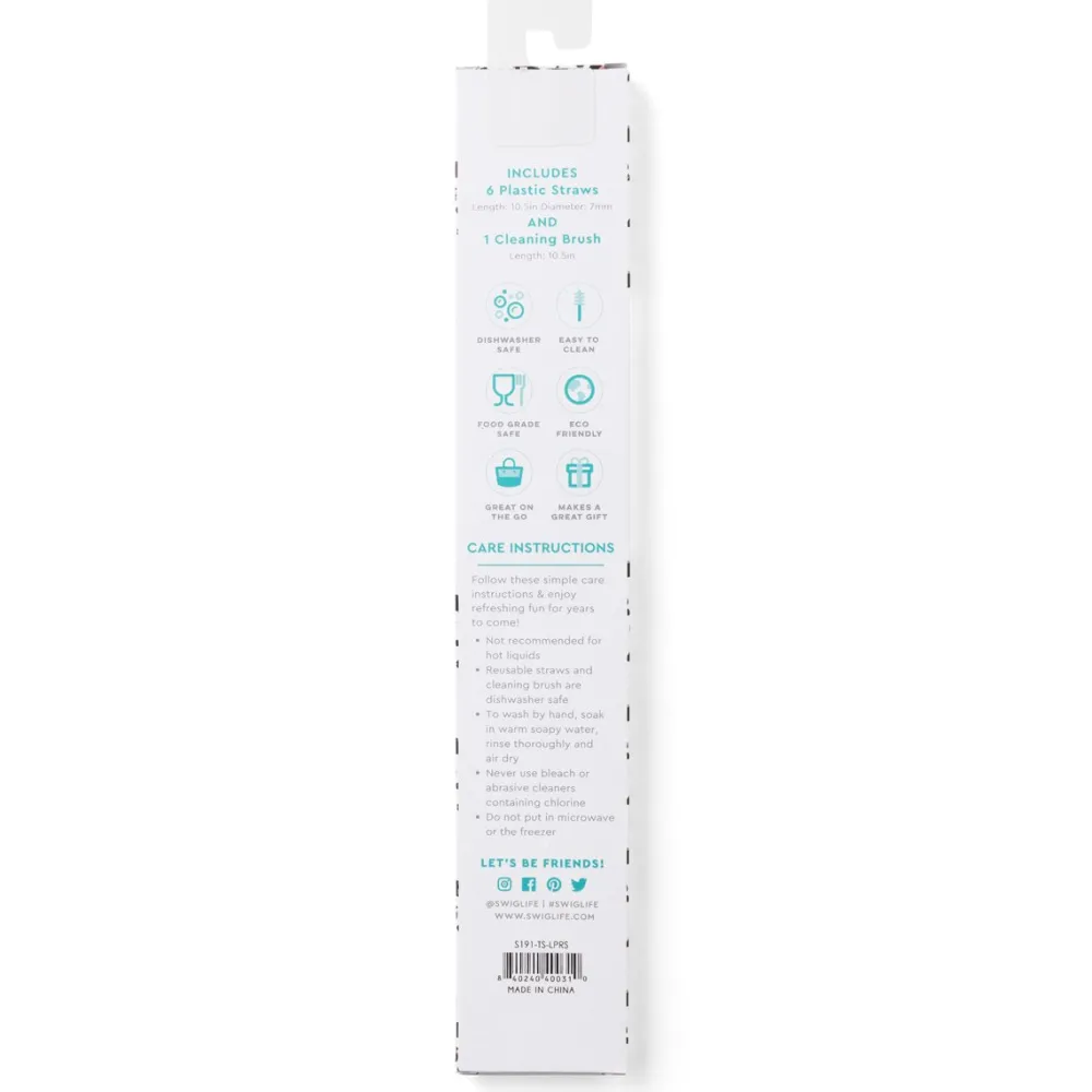 Swig Life Lids, Straws + More^Luxy Leopard + Blush Long Reusable Straw Set -