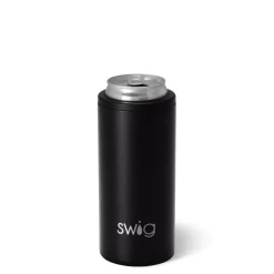 Swig Life Wine + Cocktails|Solids^Matte Black 12oz Insulated Skinny Can Cooler -