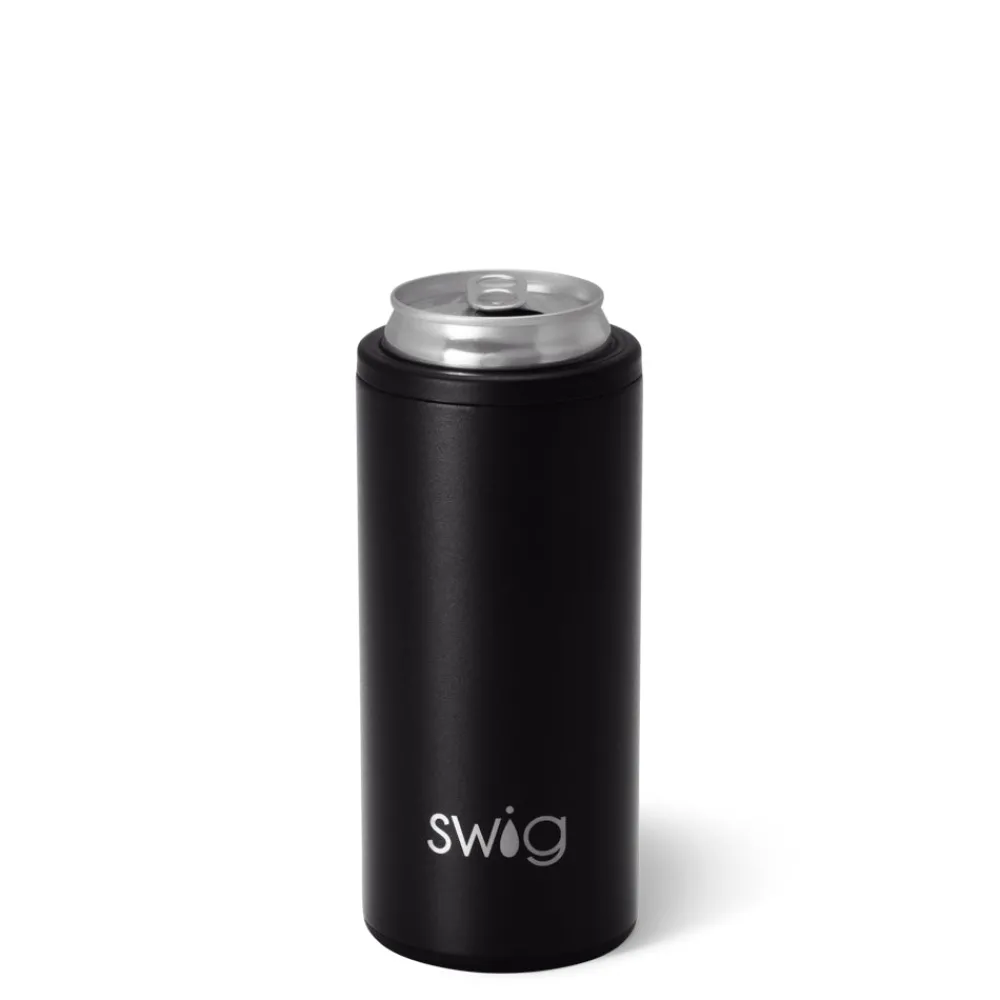 Swig Life Wine + Cocktails|Solids^Matte Black 12oz Insulated Skinny Can Cooler -