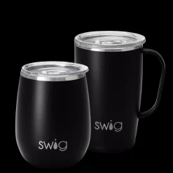 Swig Life Solids^Matte Black Travel Mug and Stemless Wine Cup Set -