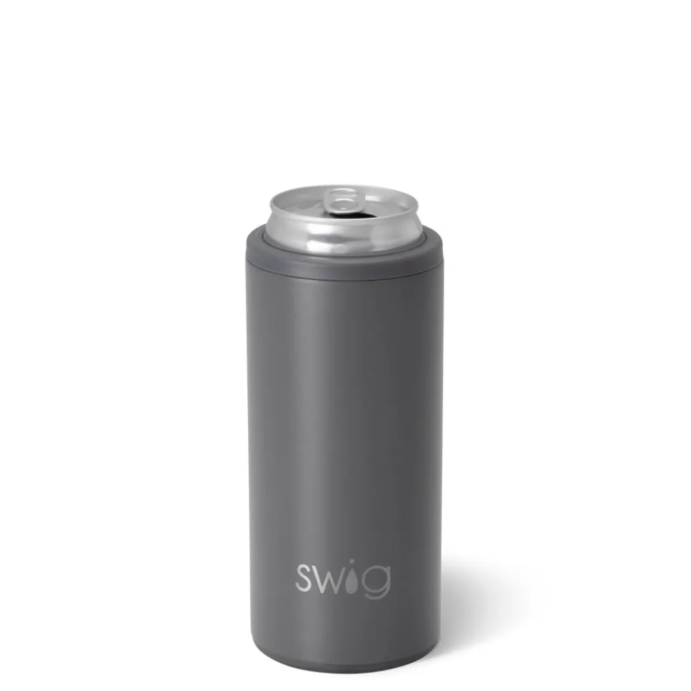 Swig Life Wine + Cocktails|Solids^Matte Grey 12oz Insulated Skinny Can Cooler -