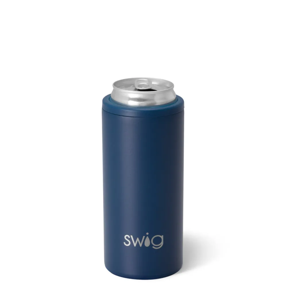 Swig Life Wine + Cocktails|Solids^Matte Navy Blue 12oz Insulated Skinny Can Cooler -