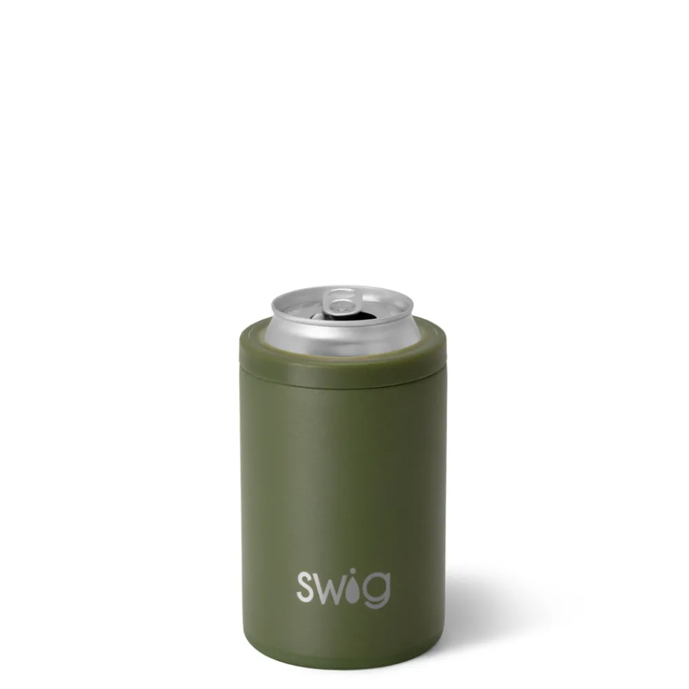 Swig Life Wine + Cocktails|Solids^Matte Olive Green 12oz Insulated Can + Bottle Cooler -