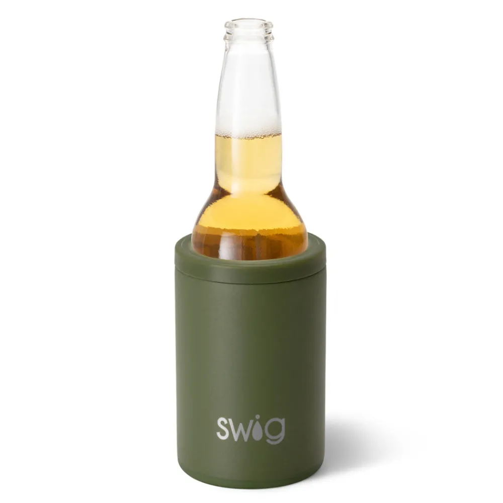 Swig Life Wine + Cocktails|Solids^Matte Olive Green 12oz Insulated Can + Bottle Cooler -