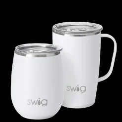 Swig Life Solids^Matte White AM+PM Travel Mug & Wine Cup Set -