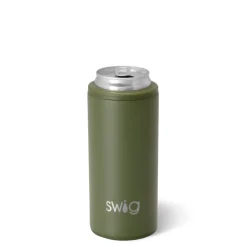 Swig Life Wine + Cocktails|Solids^Olive Green Skinny Can Cooler Koozie (12oz) -