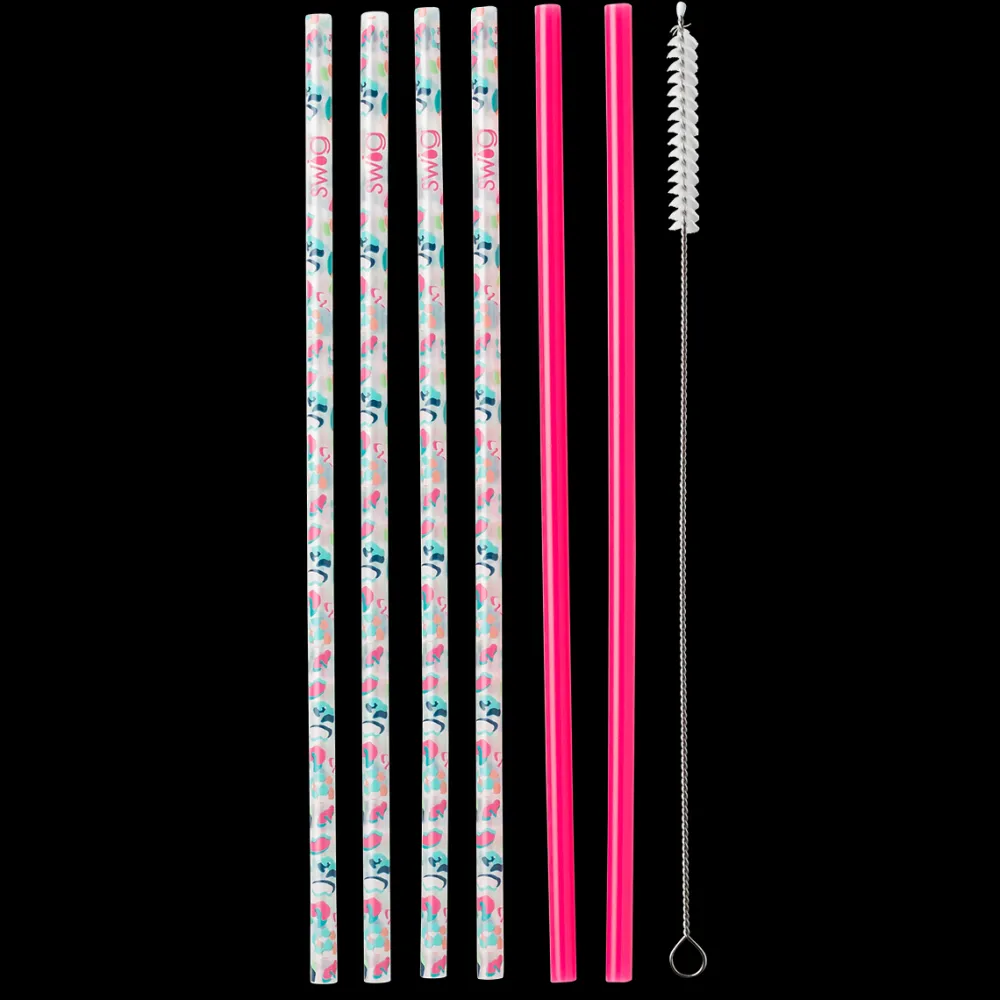 Swig Life Lids, Straws + More^Party Animal + Hot Pink Long Reusable Straw Set -