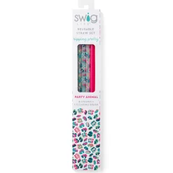Swig Life Lids, Straws + More^Party Animal + Hot Pink Long Reusable Straw Set -