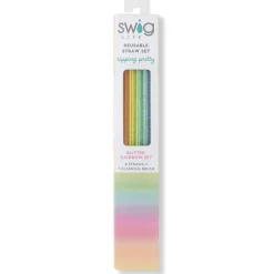 Swig Life Lids, Straws + More|Garden Party^Rainbow Glitter Reusable Straw Set -