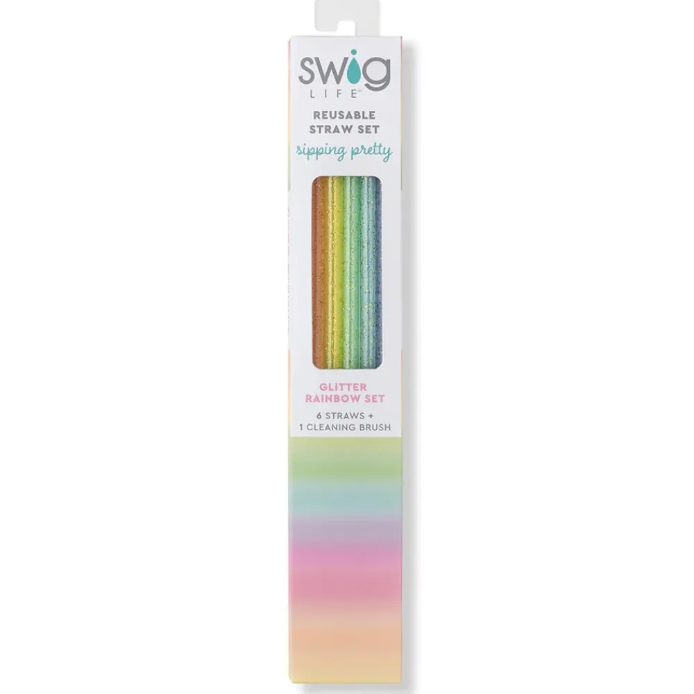 Swig Life Lids, Straws + More|Garden Party^Rainbow Glitter Reusable Straw Set -