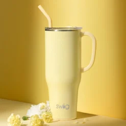 Swig Life Tumblers New Sizes!|Travel Mugs^Shimmer Buttercup 40oz Mega Mug with Handle -