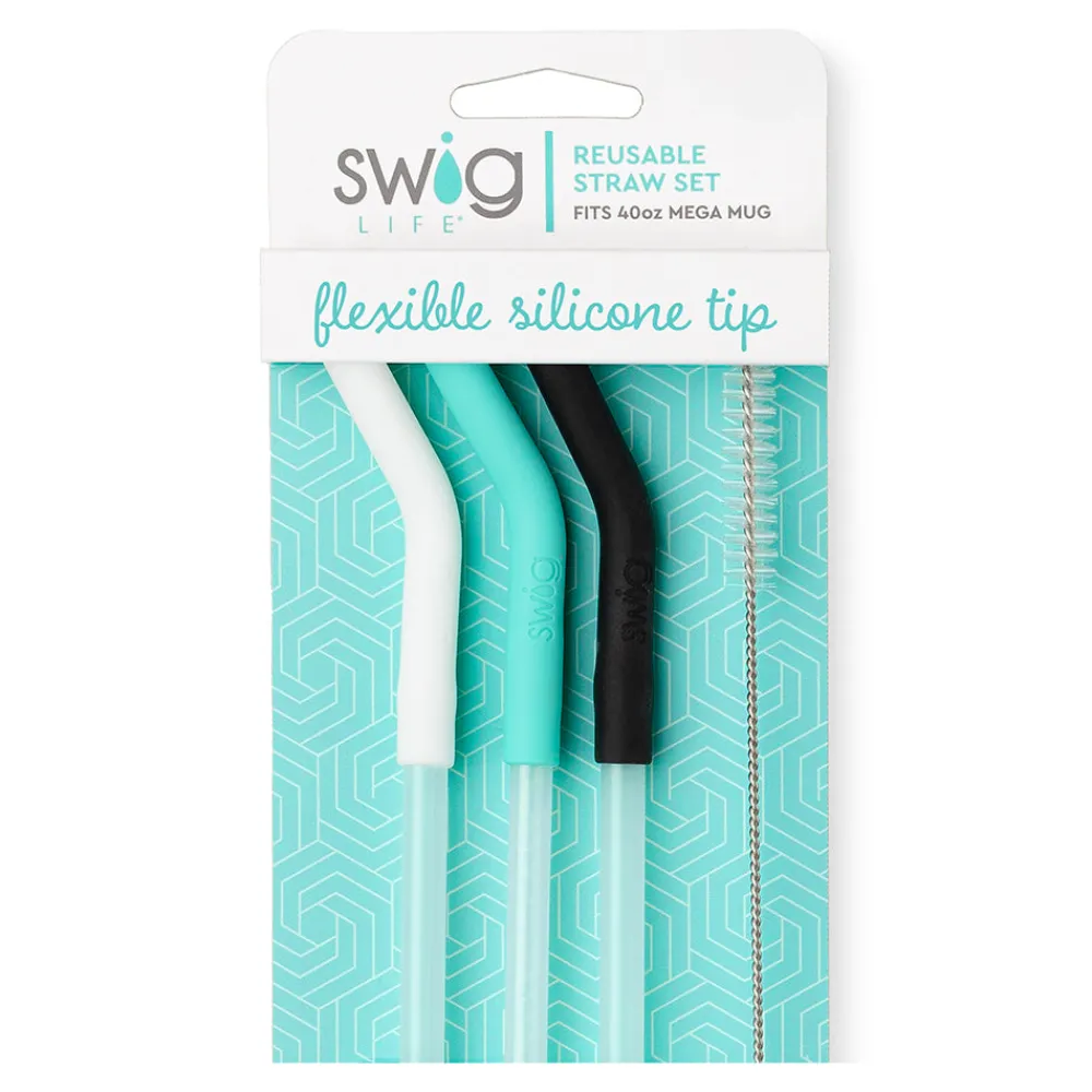 Swig Life Tumblers New Sizes!|Travel Mugs^White/Aqua/Black Reusable Straw Set Mega Mugs