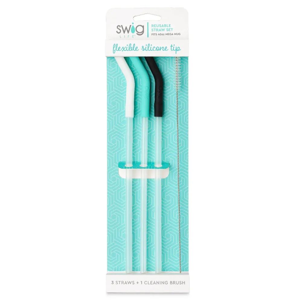 Swig Life Tumblers New Sizes!|Travel Mugs^White/Aqua/Black Reusable Straw Set Mega Mugs